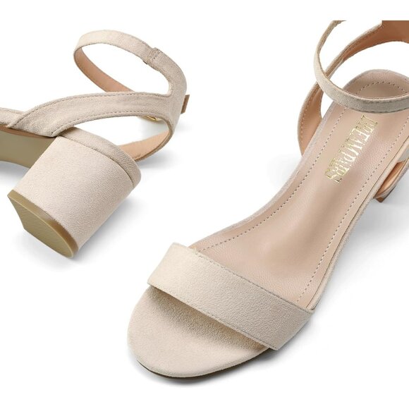Dream Pairs Womens Nude Suede Faux Suede Rounded Toe Ankle Strap Heeled Sandal - Picture 3 of 7